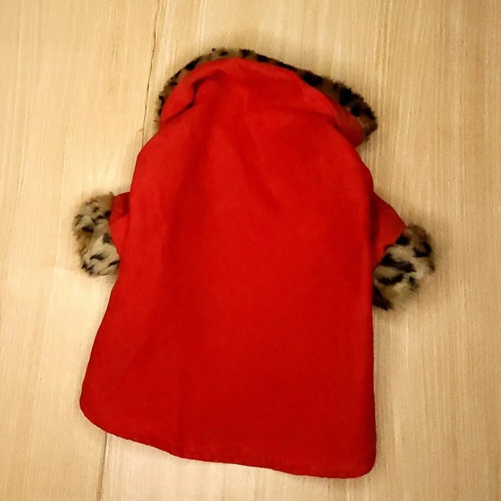 Dicken's Closet By Petco Red Faux Suede Leopard Fur Small Dog Jacket